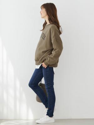 マタニティ パンツ|【産前産後対応】【あったか】裏起毛デニムスキニーパンツ（裏フェルトタッチ ）【出産後も長く使える】|ネイビー