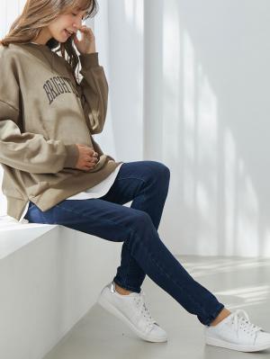 マタニティ パンツ|【産前産後対応】【あったか】裏起毛デニムスキニーパンツ（裏フェルトタッチ ）【出産後も長く使える】|ネイビー