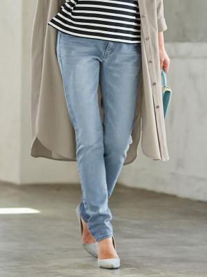 マタニティ パンツ|【産前産後対応】【あったか】裏起毛デニムスキニーパンツ（裏フェルトタッチ ）【出産後も長く使える】|ライトブルー