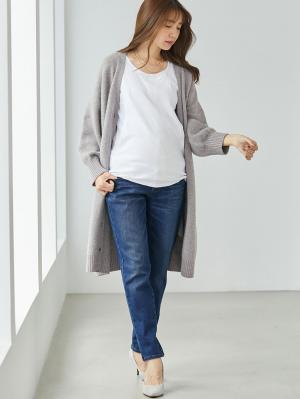 マタニティ パンツ|【産前産後対応】【あったか】裏フェルトタッチデニムテーパードパンツ【出産後も長く使える】|ブルー