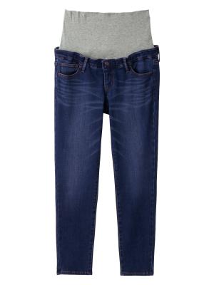 マタニティ パンツ|【産前産後対応】【あったか】裏フェルトタッチデニムテーパードパンツ【出産後も長く使える】|ブルー