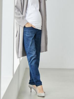 マタニティ パンツ|【産前産後対応】【あったか】裏フェルトタッチデニムテーパードパンツ【出産後も長く使える】|ブルー