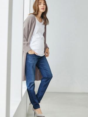 マタニティ パンツ|【産前産後対応】【あったか】裏フェルトタッチデニムテーパードパンツ【出産後も長く使える】|ブルー