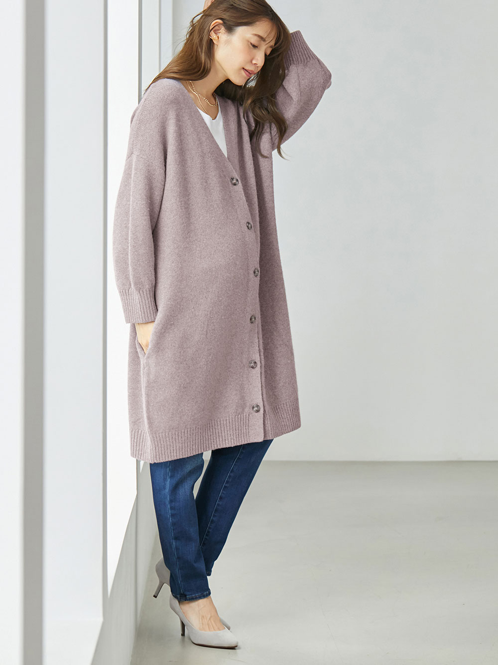 マタニティ パンツ|【産前産後対応】【あったか】裏フェルトタッチデニムテーパードパンツ【出産後も長く使える】|ブルー