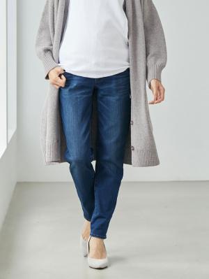 マタニティ パンツ|【産前産後対応】【あったか】裏フェルトタッチデニムテーパードパンツ【出産後も長く使える】|ブルー