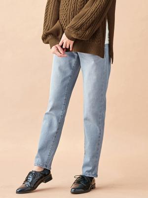 マタニティ パンツ|【産前産後対応】【あったか】裏フェルトタッチデニムテーパードパンツ【出産後も長く使える】|ライトブルー