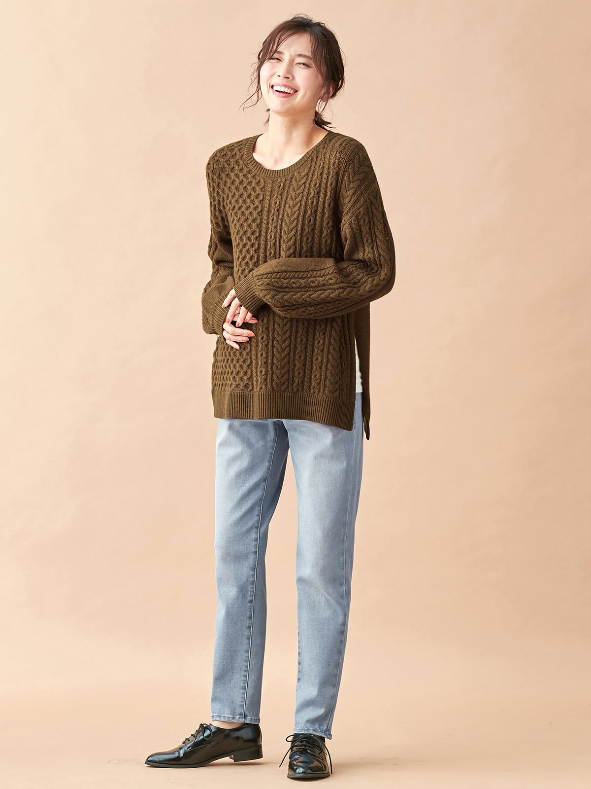 マタニティ パンツ|【産前産後対応】【あったか】裏フェルトタッチデニムテーパードパンツ【出産後も長く使える】|ライトブルー