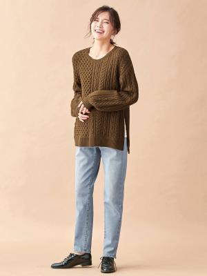 マタニティ パンツ|【産前産後対応】【あったか】裏フェルトタッチデニムテーパードパンツ【出産後も長く使える】|ライトブルー