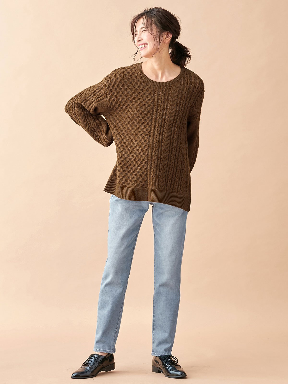 マタニティ パンツ|【産前産後対応】【あったか】裏フェルトタッチデニムテーパードパンツ【出産後も長く使える】|ライトブルー