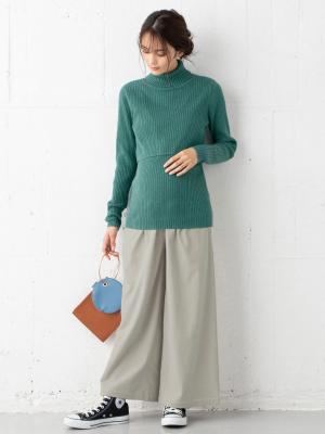 アウトレット|【産前産後対応】【2レングス展開】ウールライクタックワイドパンツ【出産後も長く使える】|アイスグレー60丈