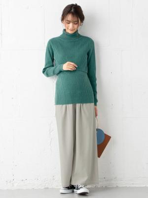 アウトレット|【産前産後対応】【2レングス展開】ウールライクタックワイドパンツ【出産後も長く使える】|アイスグレー60丈