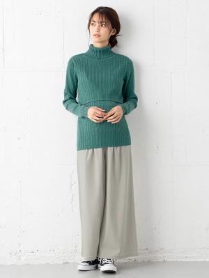 アウトレット|【産前産後対応】【2レングス展開】ウールライクタックワイドパンツ【出産後も長く使える】|アイスグレー60丈