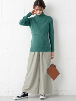 アウトレット|【産前産後対応】【2レングス展開】ウールライクタックワイドパンツ【出産後も長く使える】|アイスグレー60丈