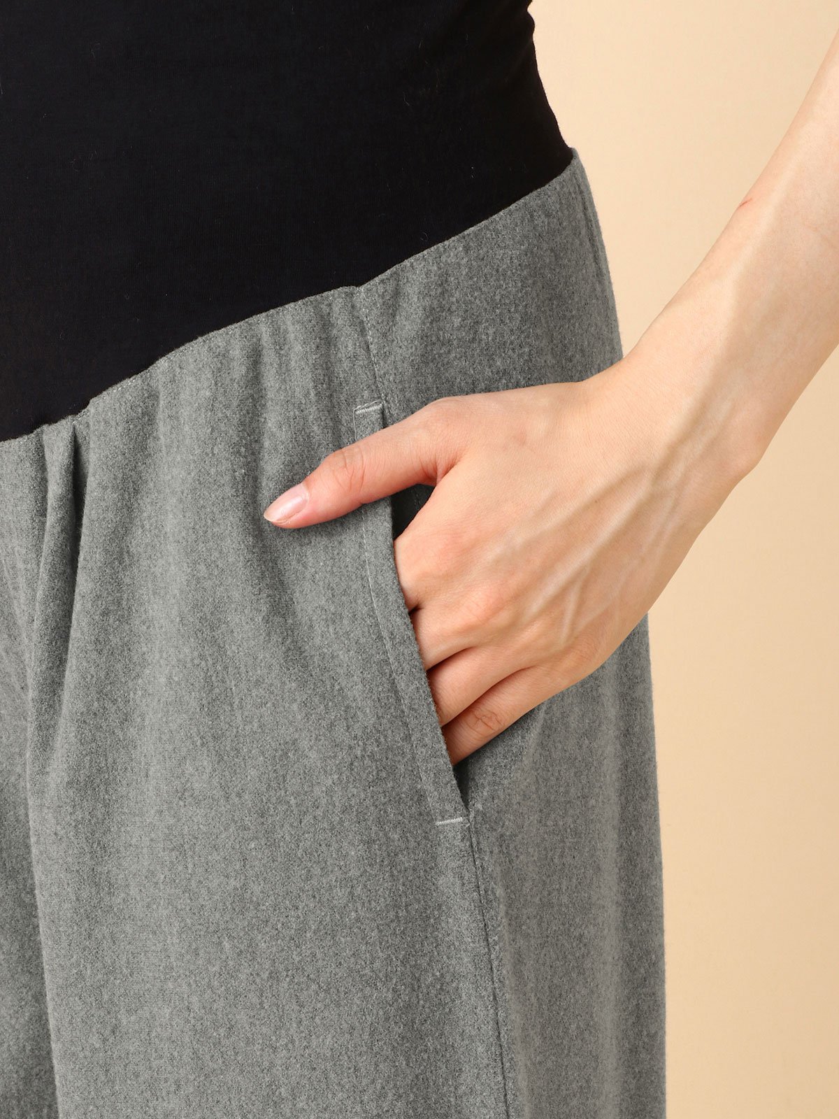 アウトレット|【産前産後対応】【2レングス展開】ウールライクタックワイドパンツ【出産後も長く使える】