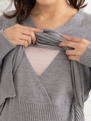 マタニティ ワンピース|【アンチピリング加工】天竺ニット×リブニットVネックレイヤードワンピース　マタニティ・授乳服