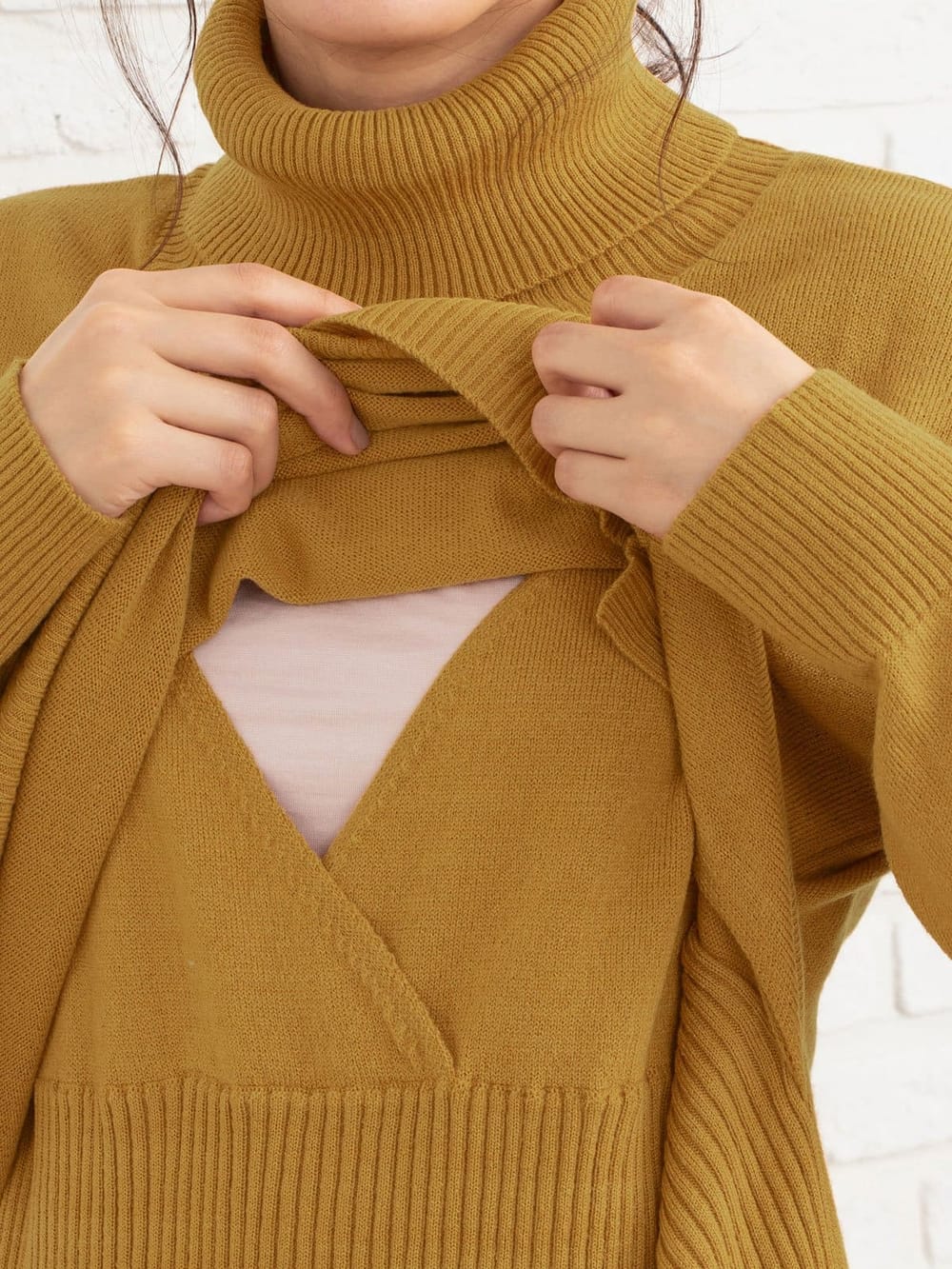 マタニティ ワンピース マタニティ 授乳服 アンチピリング加工 天竺ニット リブニットタートルレイヤードワンピース マタニティウェア 授乳服通販 エンジェリーベ 公式