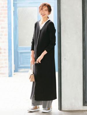 マタニティ ワンピース|【2WAY】【親子コーデ可】サーマル前後2WAYロングカーディガンワンピース　マタニティ・授乳服【出産後も長く使える】|ブラック