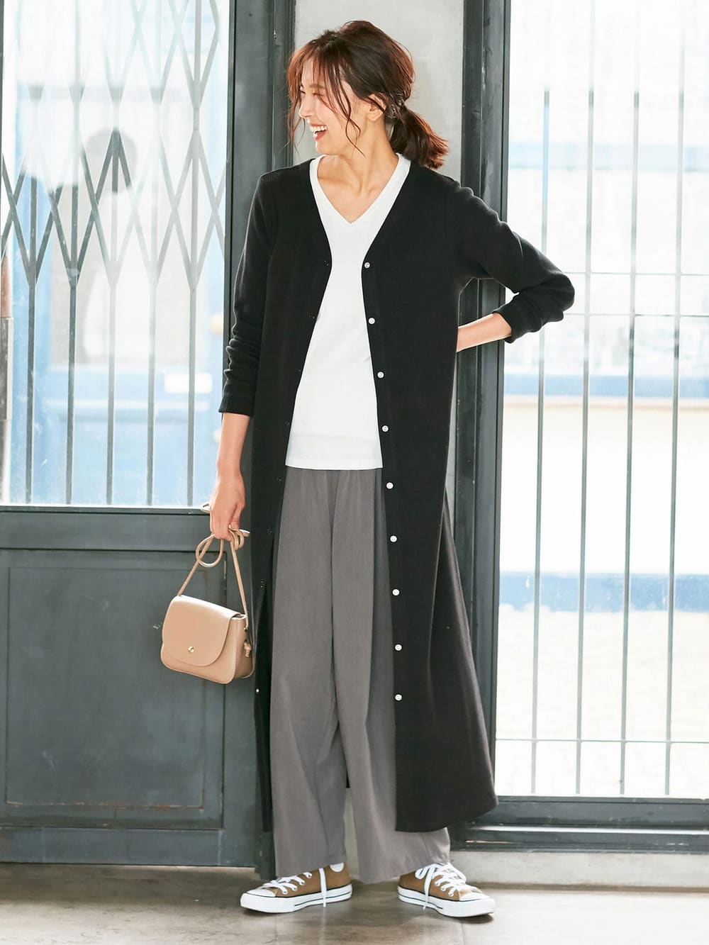 マタニティ ワンピース|【2WAY】【親子コーデ可】サーマル前後2WAYロングカーディガンワンピース　マタニティ・授乳服【出産後も長く使える】|ブラック