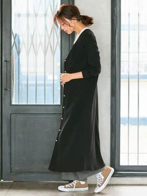 マタニティ ワンピース|【2WAY】【親子コーデ可】サーマル前後2WAYロングカーディガンワンピース　マタニティ・授乳服【出産後も長く使える】|ブラック