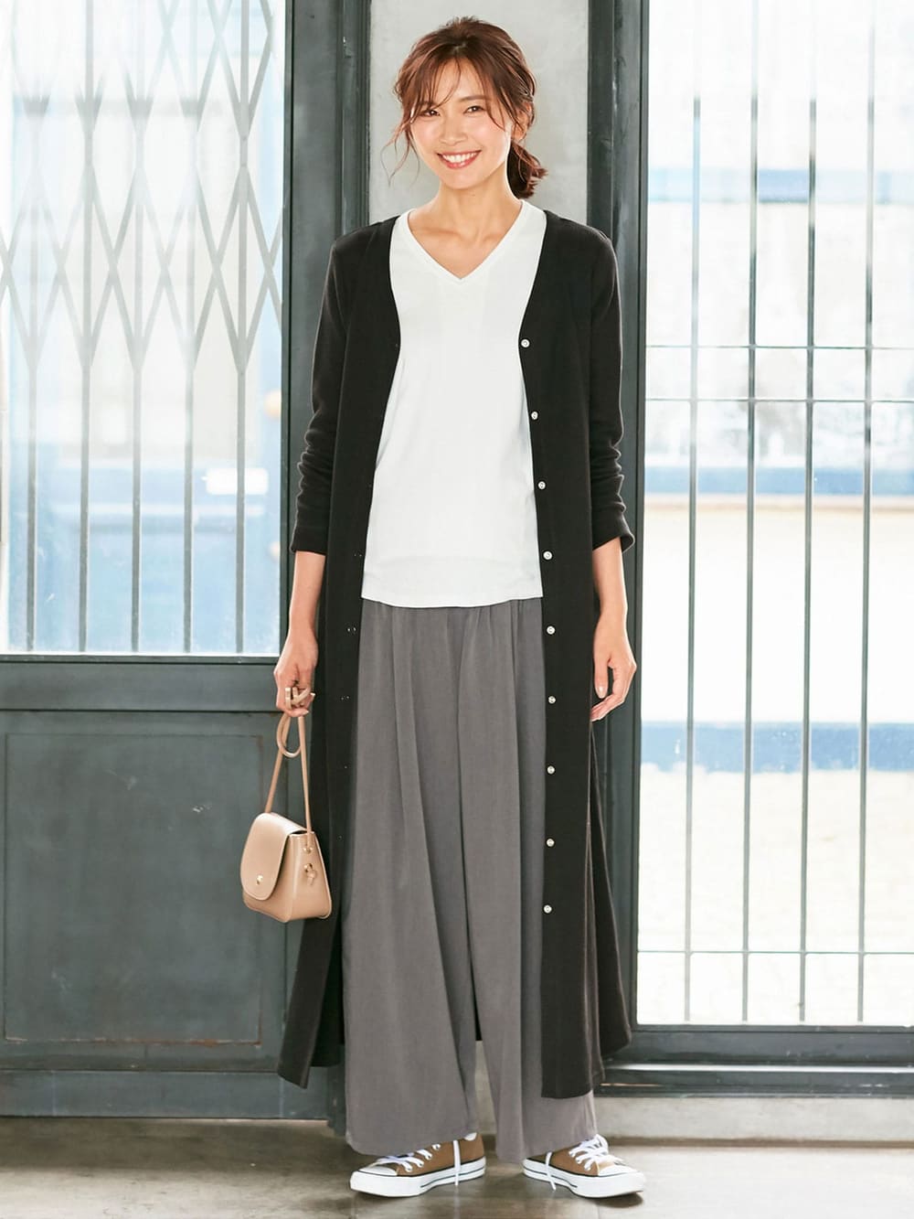 マタニティ ワンピース|【2WAY】【親子コーデ可】サーマル前後2WAYロングカーディガンワンピース　マタニティ・授乳服【出産後も長く使える】|ブラック