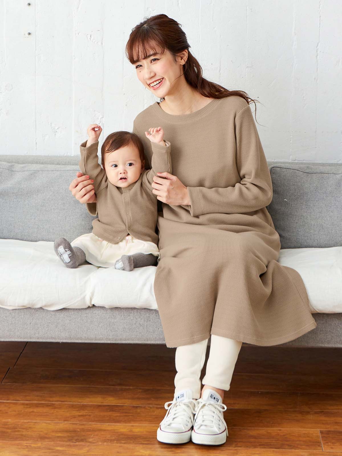 マタニティ ワンピース|【2WAY】【親子コーデ可】サーマル前後2WAYロングカーディガンワンピース　マタニティ・授乳服【出産後も長く使える】