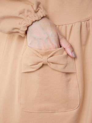 マタニティ パジャマ・ルームウェア|【授乳しやすい】【あったか】【産前産後】ミニ裏毛裏起毛リボンポケットワンピ＆レギンスセットパジャマ