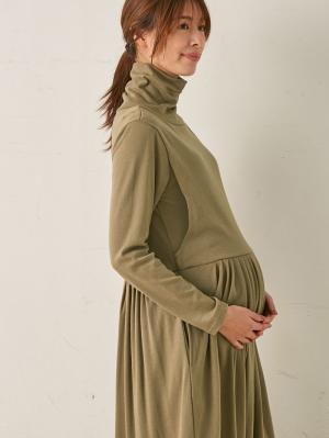 【選んでオトクな割引キャンペーン対象】【授乳口付】やわらかスムース タートルネックリラックスワンピース29603