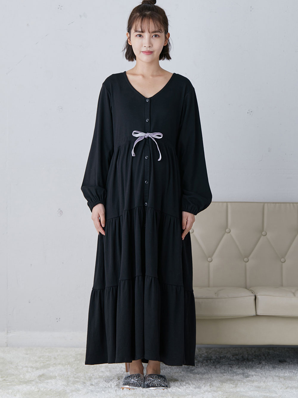 マタニティ パジャマ・ルームウェア|やわらかスムース ティアードリラックスネグリジェ　マタニティ・授乳パジャマ