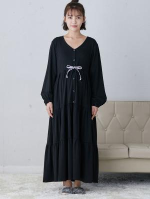 マタニティ パジャマ・ルームウェア|やわらかスムース ティアードリラックスネグリジェ　マタニティ・授乳パジャマ