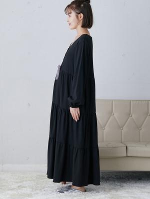 マタニティ パジャマ・ルームウェア|やわらかスムース ティアードリラックスネグリジェ　マタニティ・授乳パジャマ