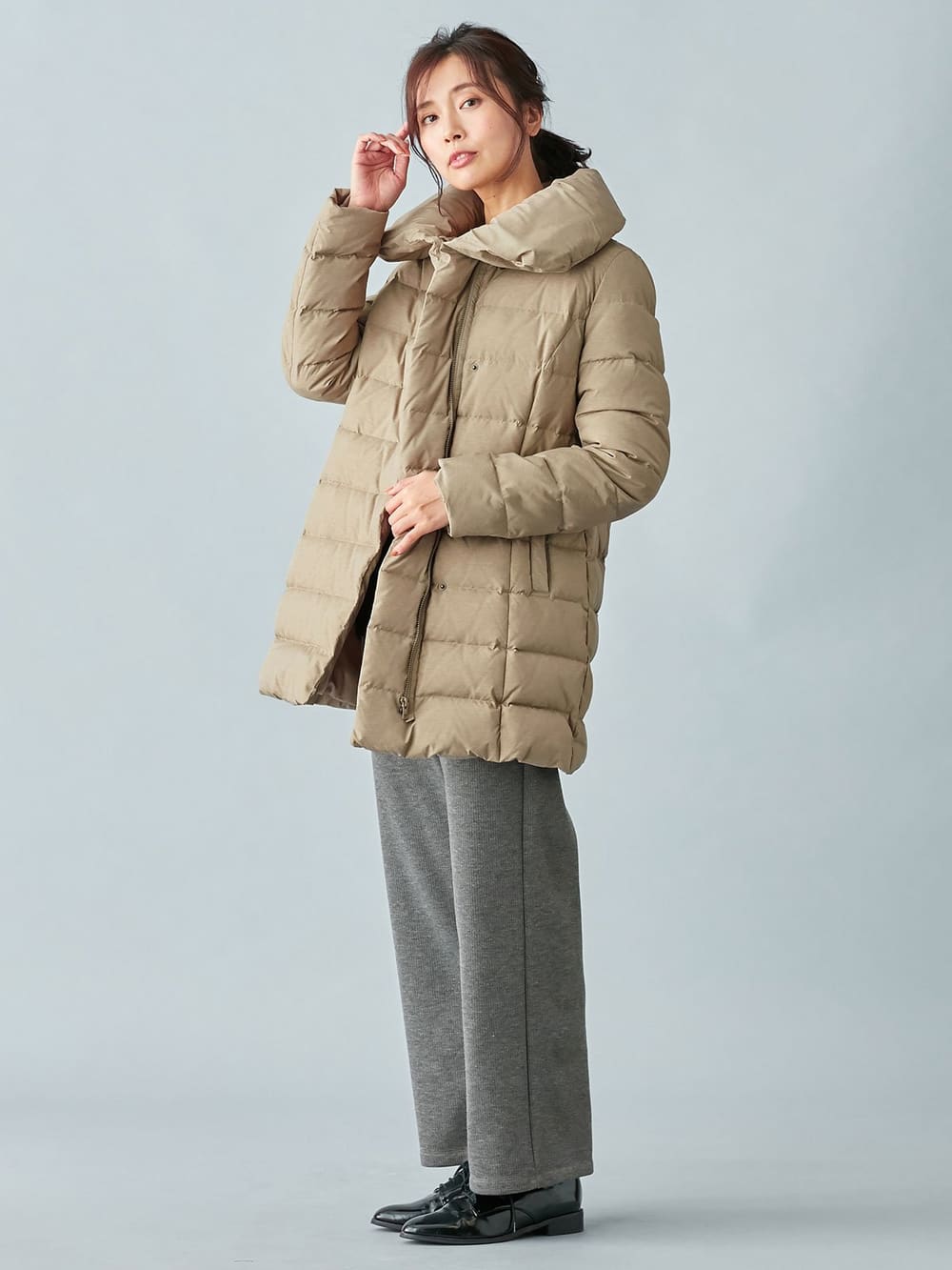 マタニティ パンツ|【産前産後対応】【極暖】リブ裏シャギーワイドパンツ【出産後も長く使える】|杢チャコール