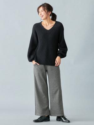 マタニティ パンツ|【産前産後対応】【極暖】リブ裏シャギーワイドパンツ【出産後も長く使える】|杢チャコール