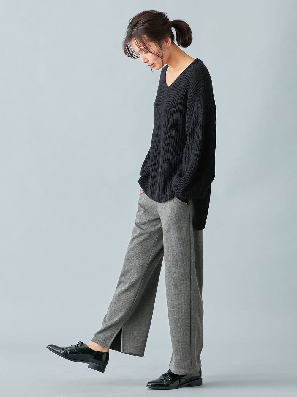 マタニティ パンツ|【産前産後対応】【極暖】リブ裏シャギーワイドパンツ【出産後も長く使える】|杢チャコール