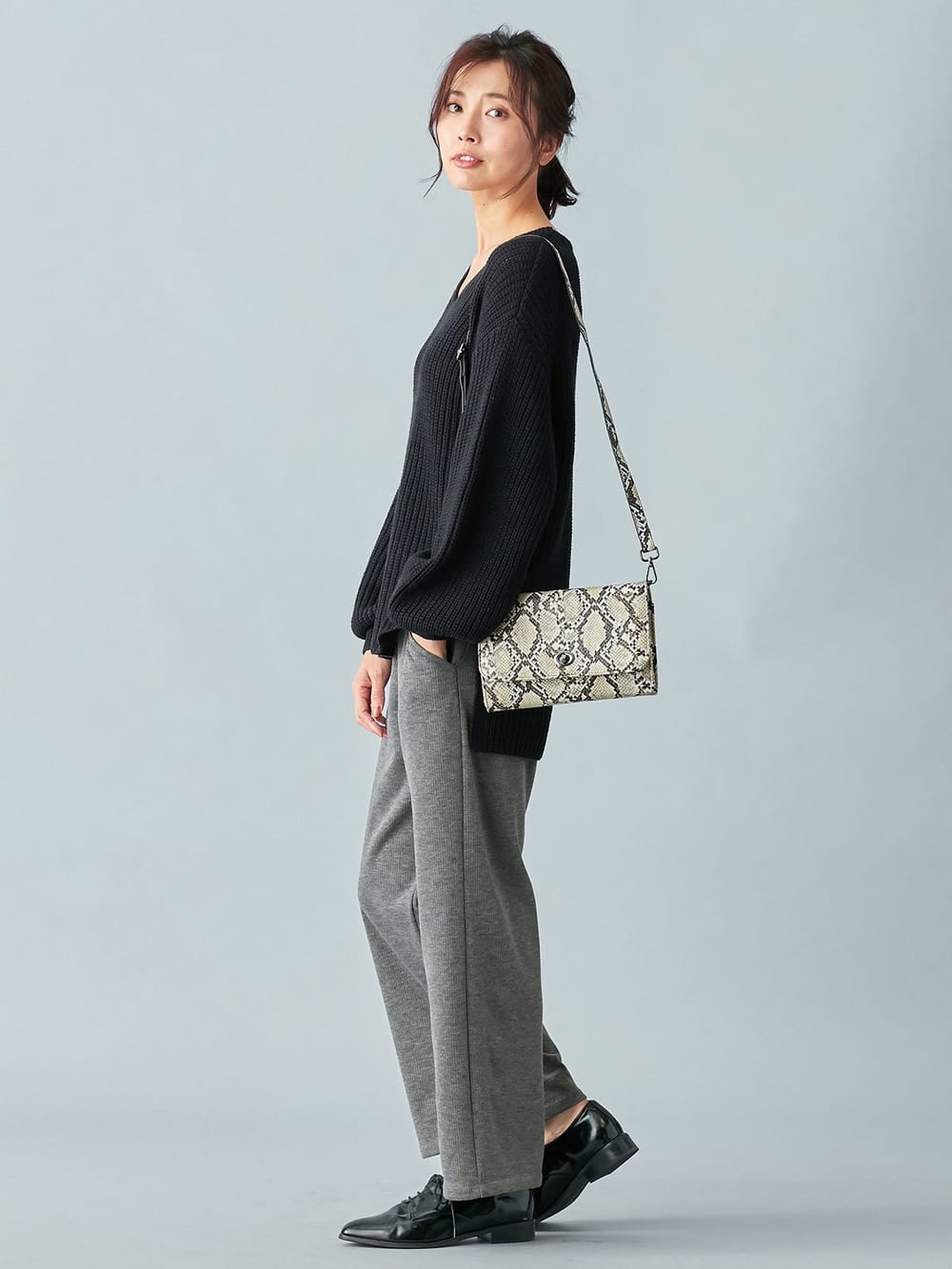 マタニティ パンツ|【産前産後対応】【極暖】リブ裏シャギーワイドパンツ【出産後も長く使える】|杢チャコール