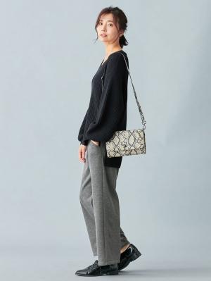 マタニティ パンツ|【産前産後対応】【極暖】リブ裏シャギーワイドパンツ【出産後も長く使える】|杢チャコール