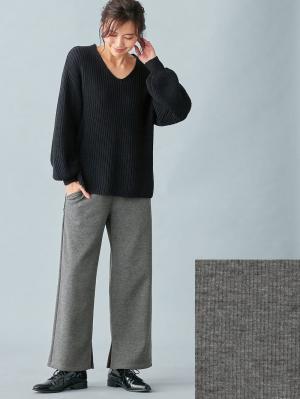 マタニティ パンツ|【産前産後対応】【極暖】リブ裏シャギーワイドパンツ【出産後も長く使える】|杢チャコール