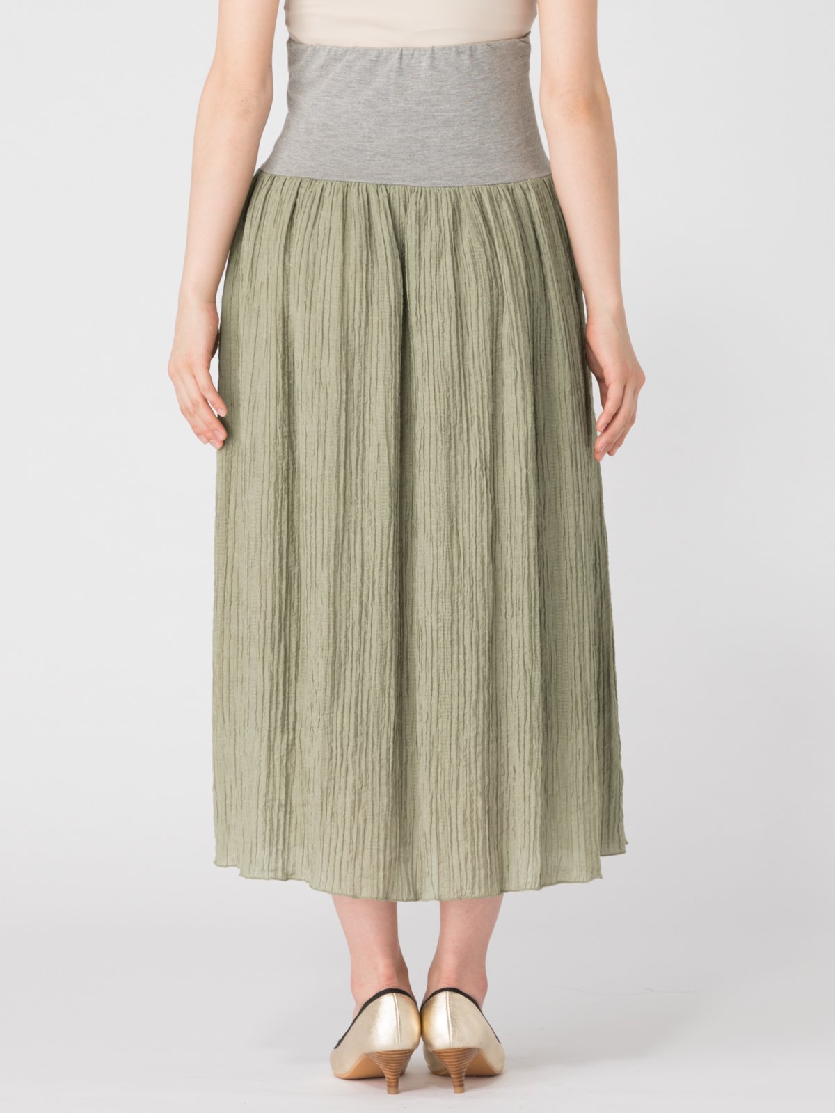 マタニティ スカート|ain（アイン）メッシュ裏地【接触冷感】クリンクルワッシャーロングスカート【出産後も長く使える】