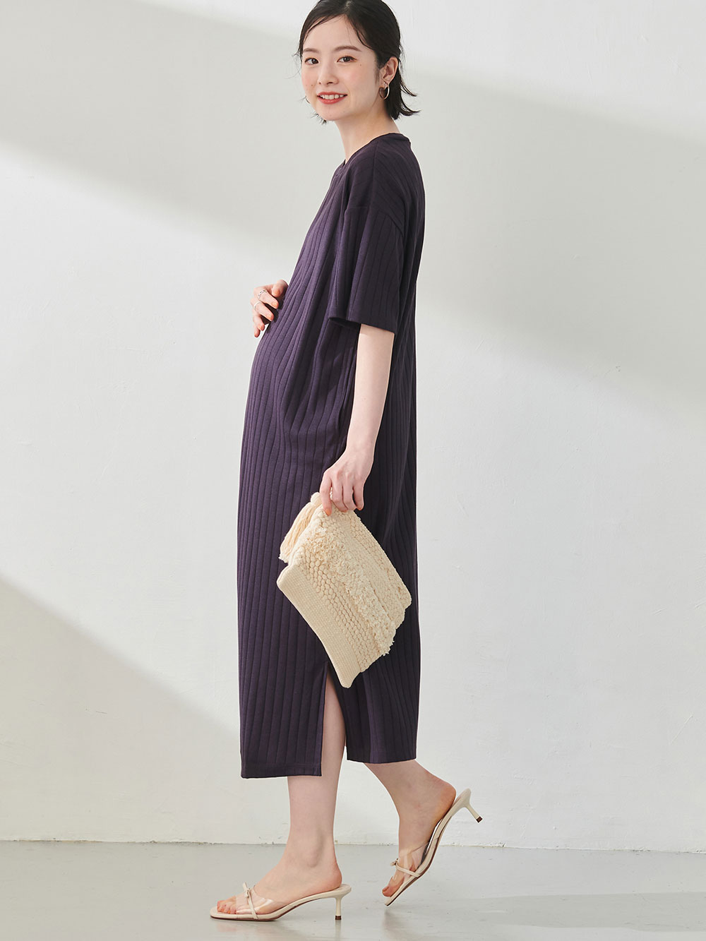 ain（アイン）【汗染み防止加工】リブワンピース マタニティ・授乳服【出産後も長く使える】 マタニティ ワンピース ｜マタニティウェア・授乳服通販｜  エンジェリーベ 公式