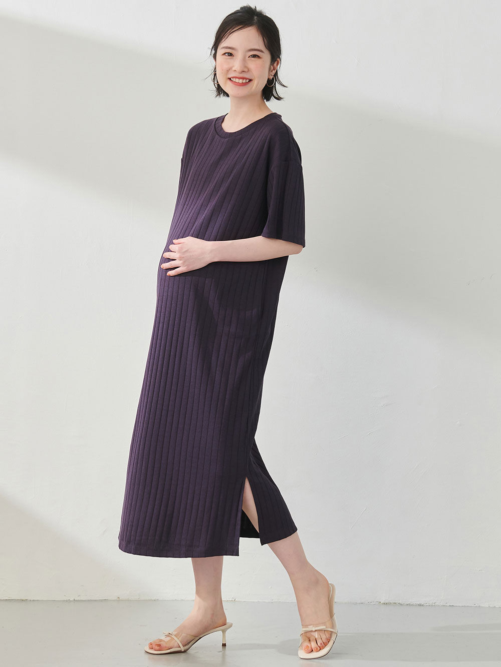 マタニティ ワンピース|ain（アイン）【汗染み防止加工】リブワンピース　マタニティ・授乳服【出産後も長く使える】