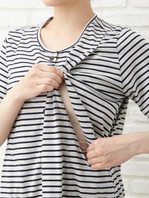 マタニティ パジャマ・ルームウェア|mutti ei（ムッティアイ）【授乳口付】天竺ボーダー半袖パジャマ