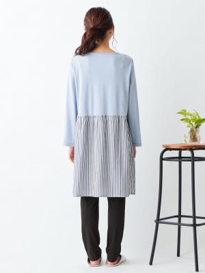 マタニティ パジャマ・ルームウェア|mutti ei(ムッティアイ)【授乳しやすい】天竺×平織ストライプパジャマ