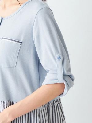 マタニティ パジャマ・ルームウェア|mutti ei(ムッティアイ)【授乳しやすい】天竺×平織ストライプパジャマ