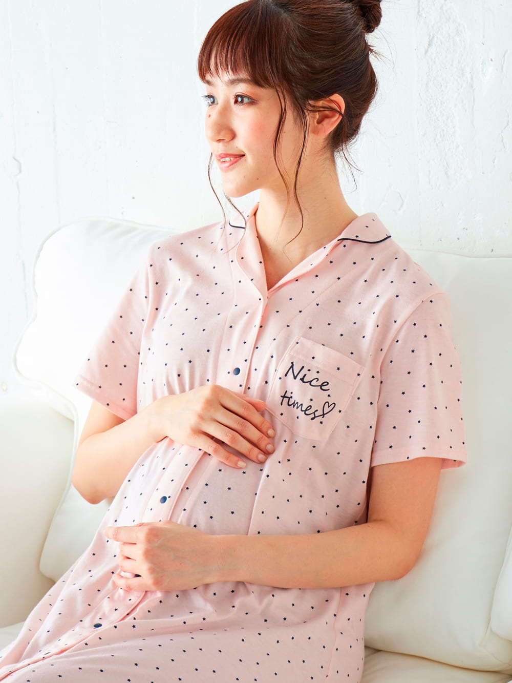 マタニティ パジャマ ルームウェア 部屋着 Mutti Ei 授乳しやすい 天竺星柄半袖2wayパジャマ マタニティウェア 授乳服通販 エンジェリーベ 公式