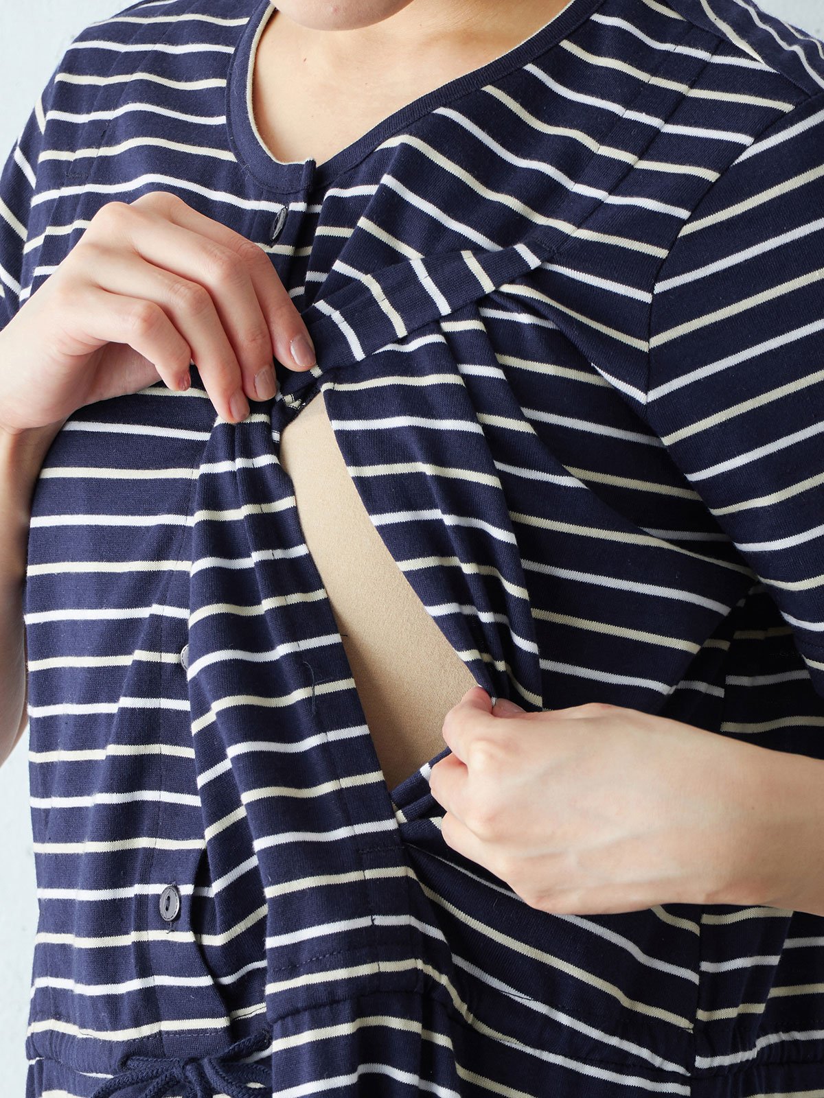 マタニティ パジャマ・ルームウェア|mutti ei（ムッティアイ）【授乳口付】天竺マルチボーダー2WAY半袖パジャマ