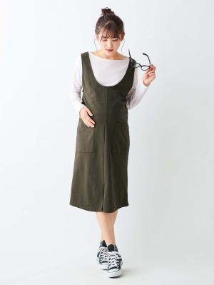 マタニティ ワンピース|ain(アイン)ミニ裏毛ジャンスカフェイクワンピース マタニティ・授乳服【出産後も長く使える】|モカ