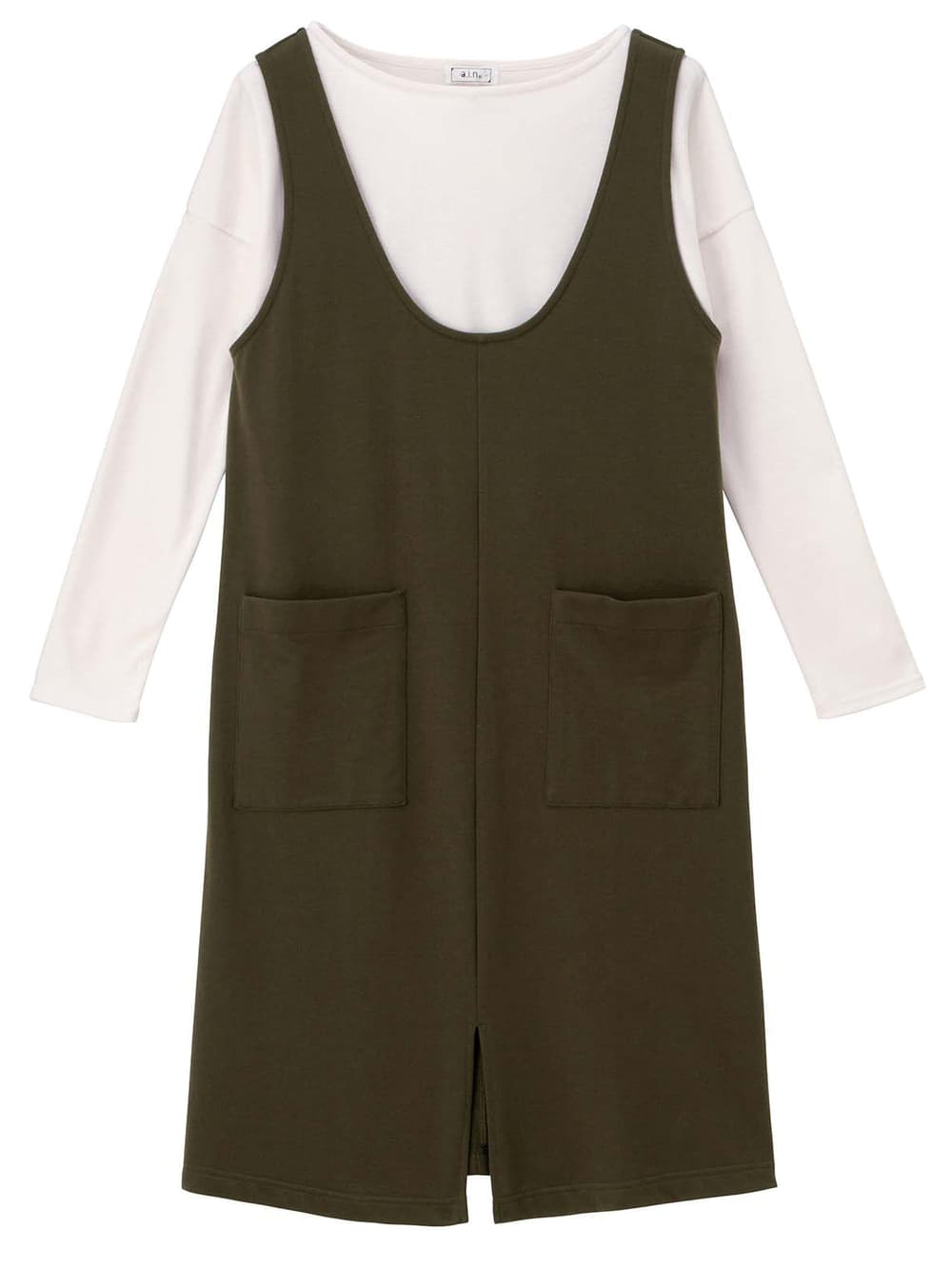 マタニティ ワンピース|ain(アイン)ミニ裏毛ジャンスカフェイクワンピース マタニティ・授乳服【出産後も長く使える】|モカ