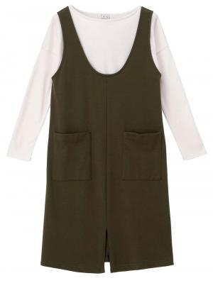 マタニティ ワンピース|ain(アイン)ミニ裏毛ジャンスカフェイクワンピース マタニティ・授乳服【出産後も長く使える】|モカ