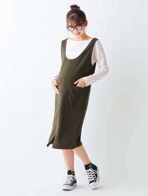 マタニティ ワンピース|ain(アイン)ミニ裏毛ジャンスカフェイクワンピース マタニティ・授乳服【出産後も長く使える】|モカ