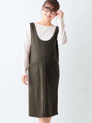 マタニティ ワンピース|ain(アイン)ミニ裏毛ジャンスカフェイクワンピース マタニティ・授乳服【出産後も長く使える】|モカ
