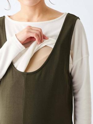 マタニティ ワンピース|ain(アイン)ミニ裏毛ジャンスカフェイクワンピース マタニティ・授乳服【出産後も長く使える】